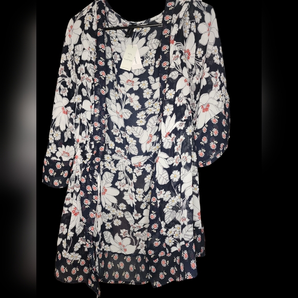 Lane Bryant Navy Floral Kimono Cardigan With Waist Drawstring Size 18/20 NWT - Picture 4 of 7